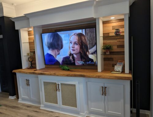 Custom Spalted White Oak Entertainment Center Countertop, Naples FL