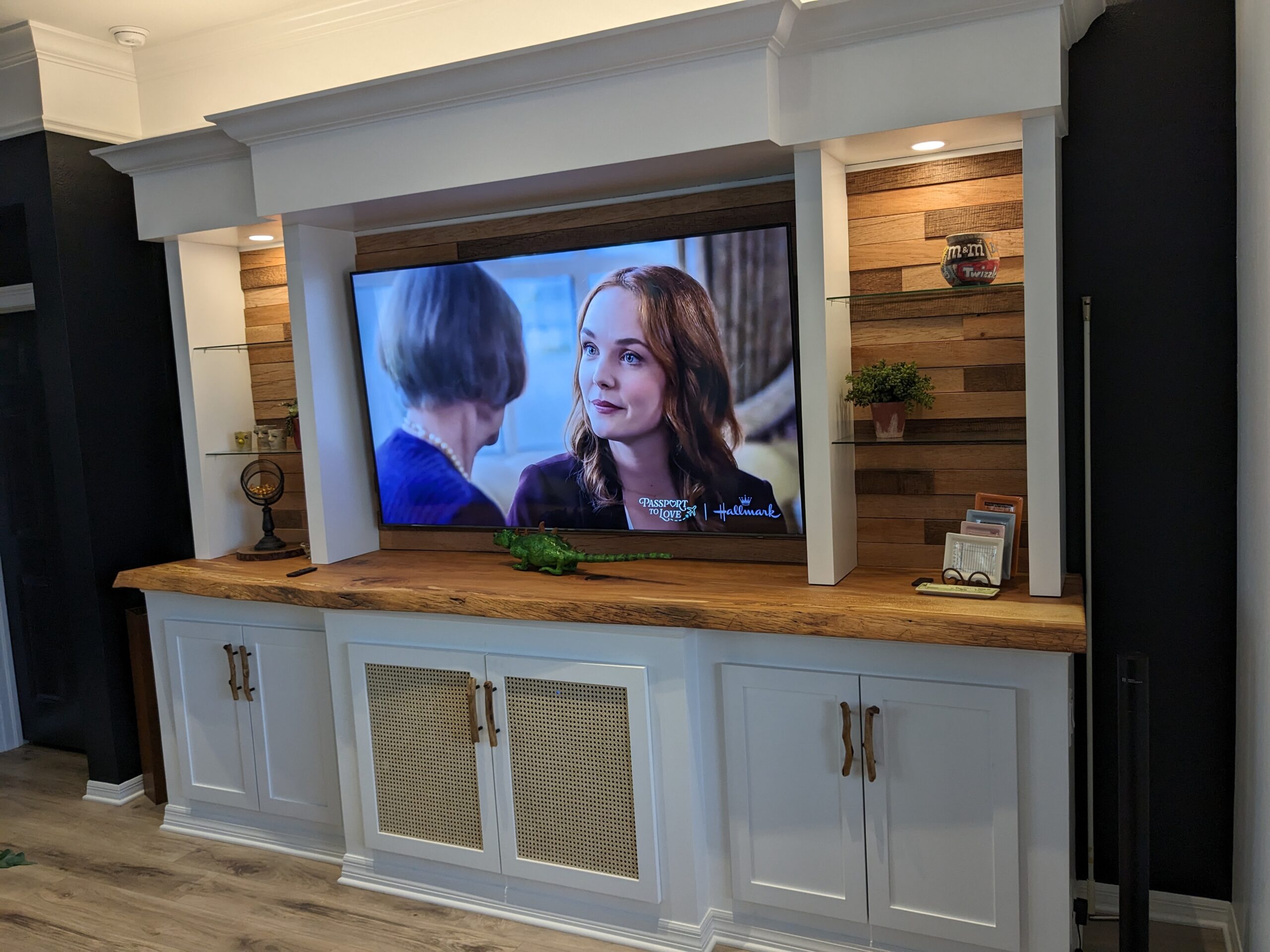 Custom Spalted White Oak Entertainment Center Countertop, Naples FL, CAD Contracting LLC